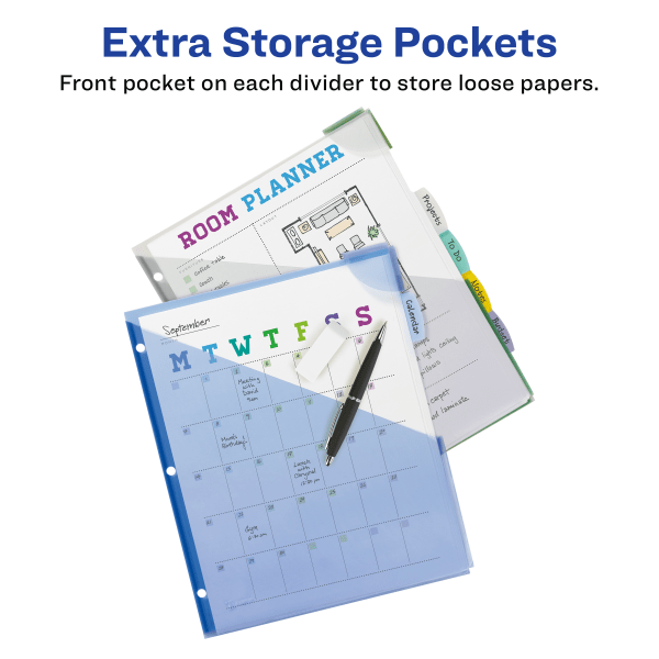 slide 3 of 6, Avery Corner Lock Write & Erase Plastic Dividers With Expandable Pockets, 9-1/4'' X 11-1/4'', Multicolor, Set Of 5 Tabs, 1 ct