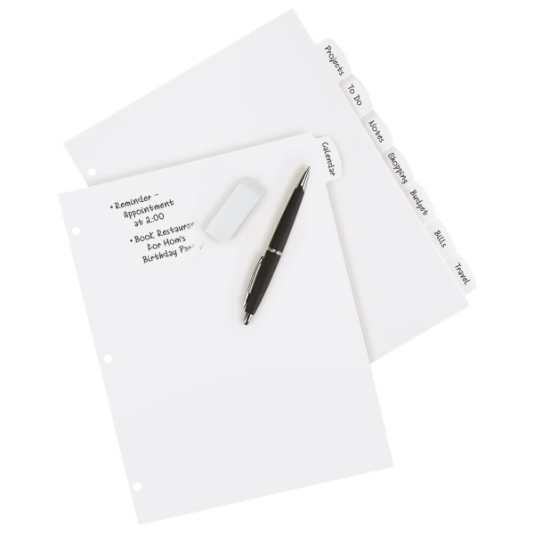 slide 5 of 9, Avery Durable Write-On Plastic Dividers with Erasable Tabs, White, 8 ct; 8 1/2 in x 11 in