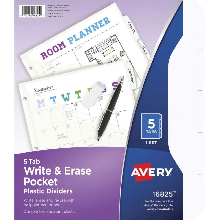 slide 2 of 2, Avery Write And Erase Plastic Divider, 5 Tabs, White, 1 ct