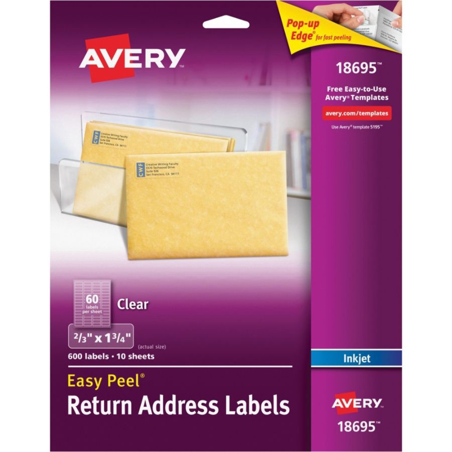 slide 7 of 10, Avery Easy Peel Permanent Return Address Labels - Matte Clear, 600 ct