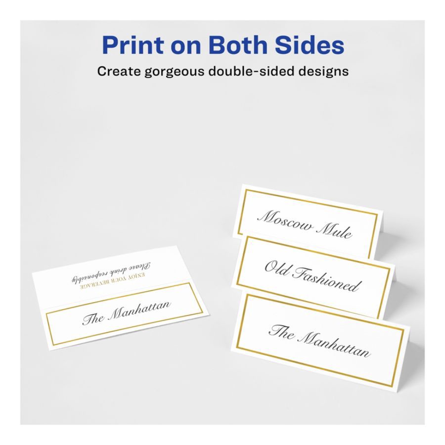 slide 4 of 7, Avery Laser/Inkjet Place Cards, 1 7/16'' X 3 3/4'', Gold Border, Pack Of 150, 150 ct