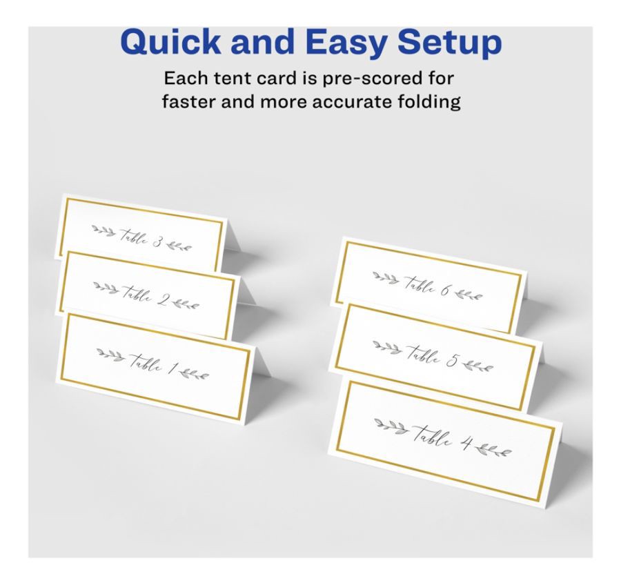 slide 6 of 7, Avery Laser/Inkjet Place Cards, 1 7/16'' X 3 3/4'', Gold Border, Pack Of 150, 150 ct