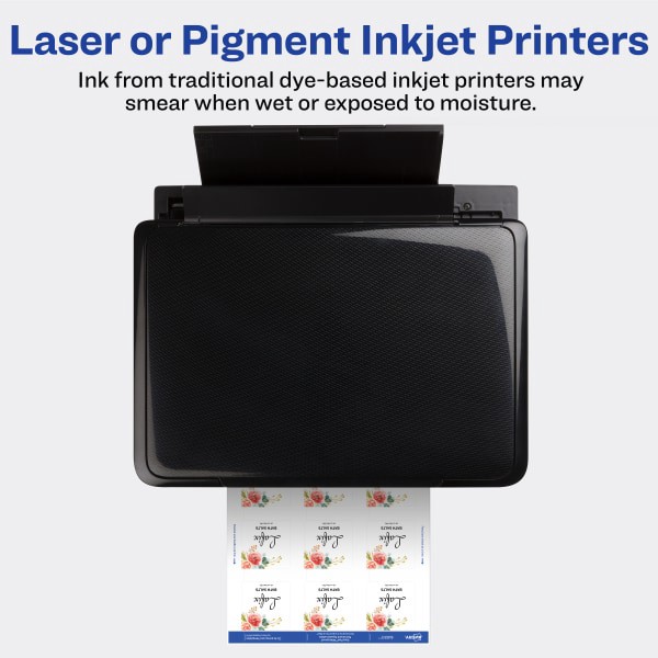slide 3 of 9, Avery Waterproof Print-To-The-Edge Labels, 64510, 2" X 2", Glossy White, 12 Labels Per Sheet, Pack Of 8 Sheets, 8 ct