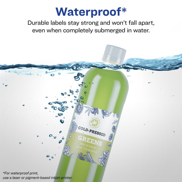 slide 8 of 9, Avery Waterproof Print-To-The-Edge Labels, 64510, 2" X 2", Glossy White, 12 Labels Per Sheet, Pack Of 8 Sheets, 8 ct