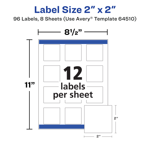 slide 7 of 9, Avery Waterproof Print-To-The-Edge Labels, 64510, 2" X 2", Glossy White, 12 Labels Per Sheet, Pack Of 8 Sheets, 8 ct