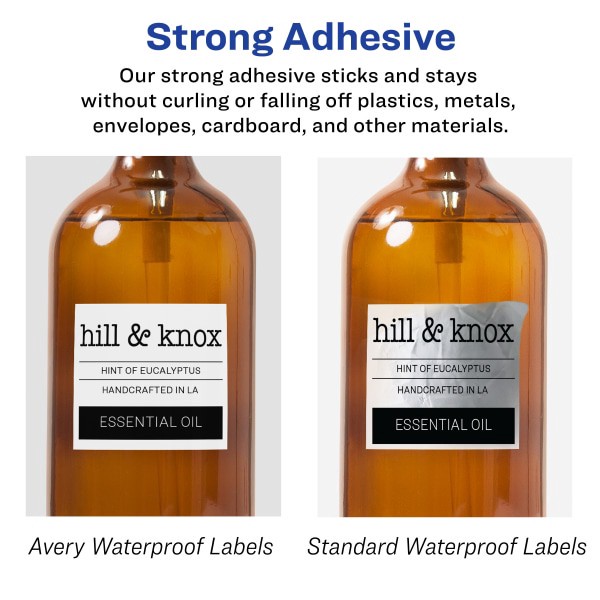 slide 6 of 9, Avery Waterproof Print-To-The-Edge Labels, 64510, 2" X 2", Glossy White, 12 Labels Per Sheet, Pack Of 8 Sheets, 8 ct