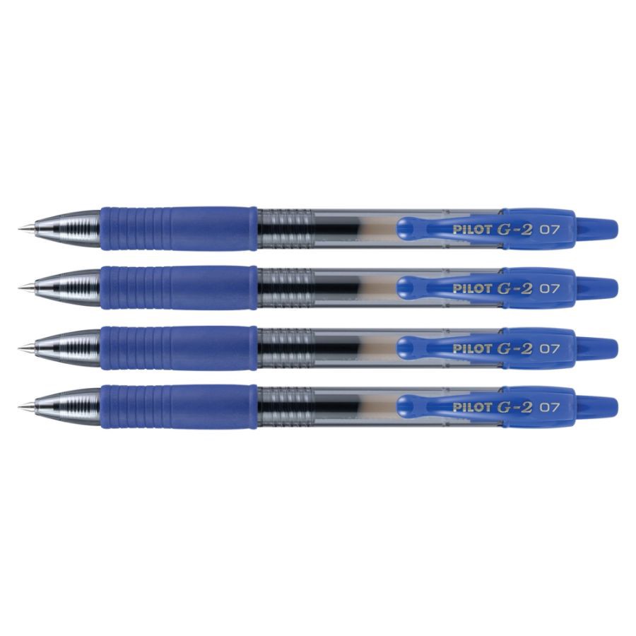 slide 3 of 5, Pilot G-2 Retractable Gel Pens, Fine Point, 0.7 Mm, Clear Barrels, Blue Ink, Pack Of 4, 4 ct