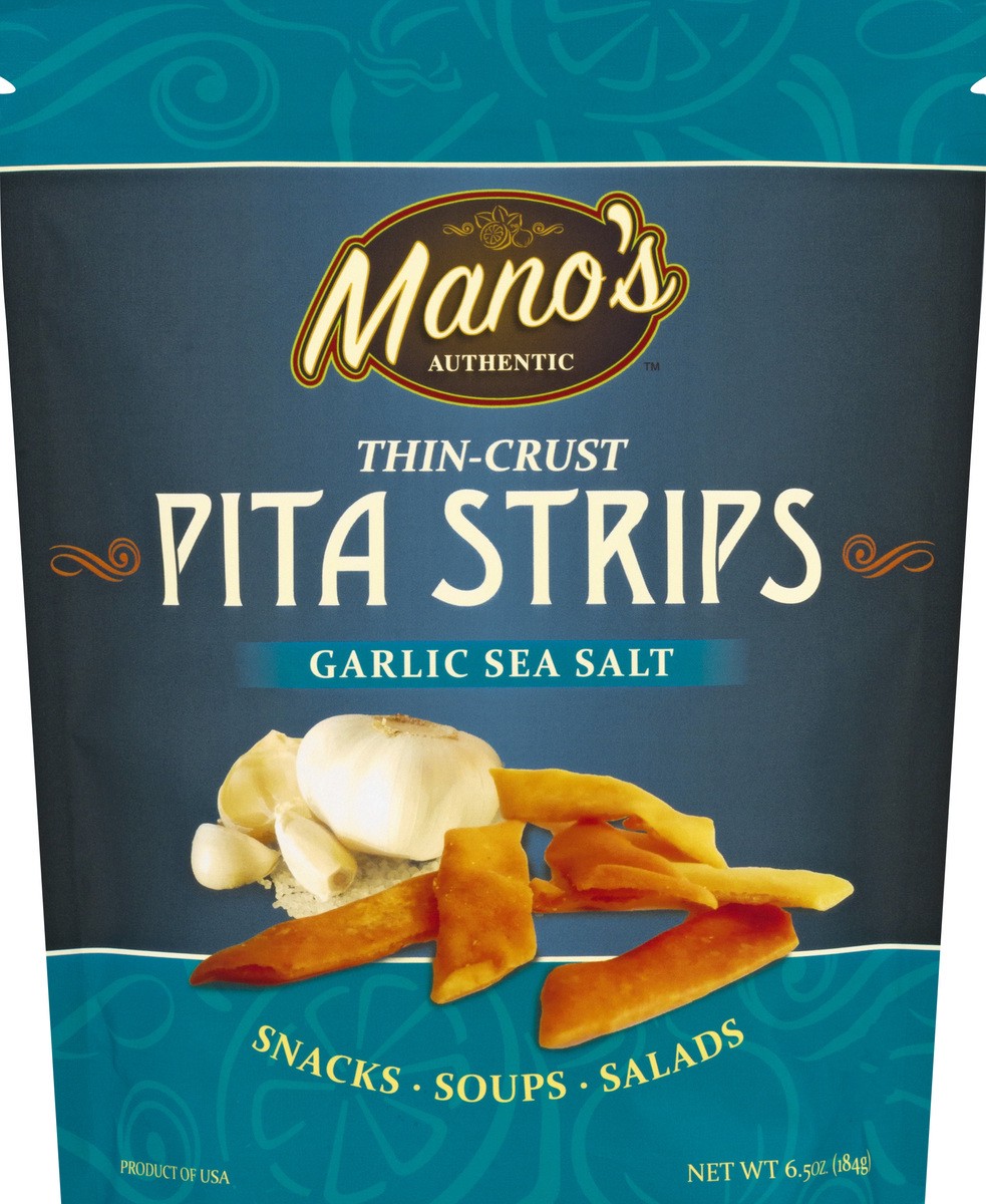 slide 3 of 12, Mano's Manos Garlic Salt Pita Strips, 6.5 oz