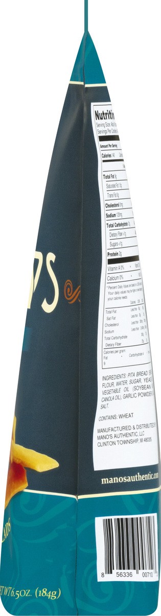 slide 5 of 12, Mano's Manos Garlic Salt Pita Strips, 6.5 oz
