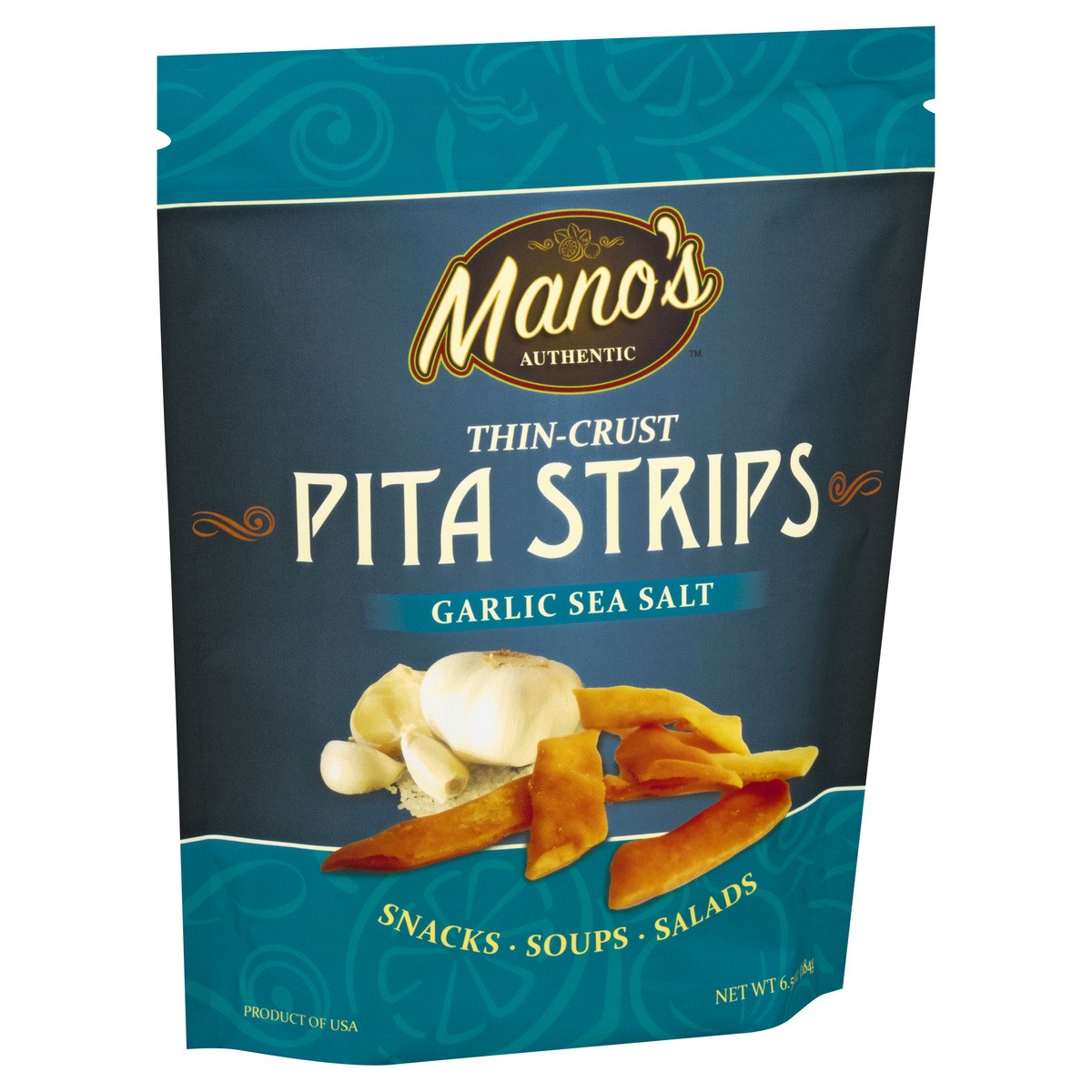 slide 9 of 12, Mano's Manos Garlic Salt Pita Strips, 6.5 oz
