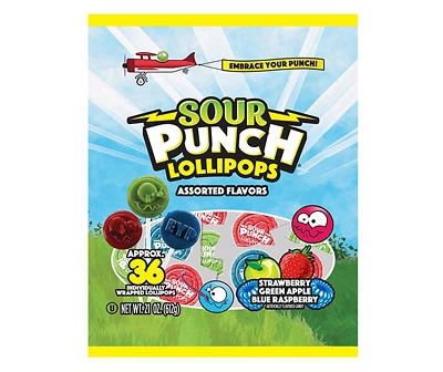 slide 1 of 1, Sour Punch Lollipops, 36-Pack, 1 ct