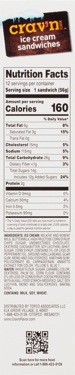 slide 3 of 9, Crav'n Flavor Mint Chocolate Chip Ice Cream Sandwiches 12 ea, 1 ct
