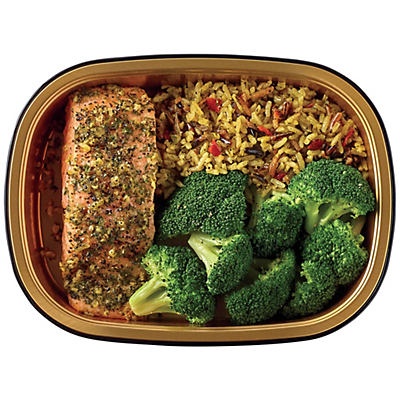 slide 1 of 1, H-E-B Meal Simple Lemon Pepper Salmon with Wild Rice and Broccoli, 12.5 oz