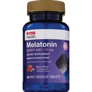 slide 1 of 1, CVS Health Melatonin Sleep Aid Fast Dissolve Tablets, 12 Mg, Berry, 90 Ct, 90 ct