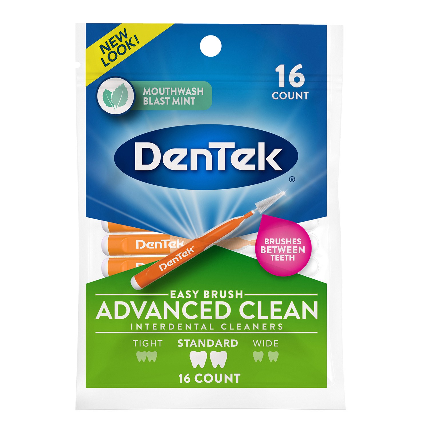 slide 1 of 8, DenTek Easy Brush Interdental Cleaners, Standard, 16 Count, 1 Pack, 16 ct