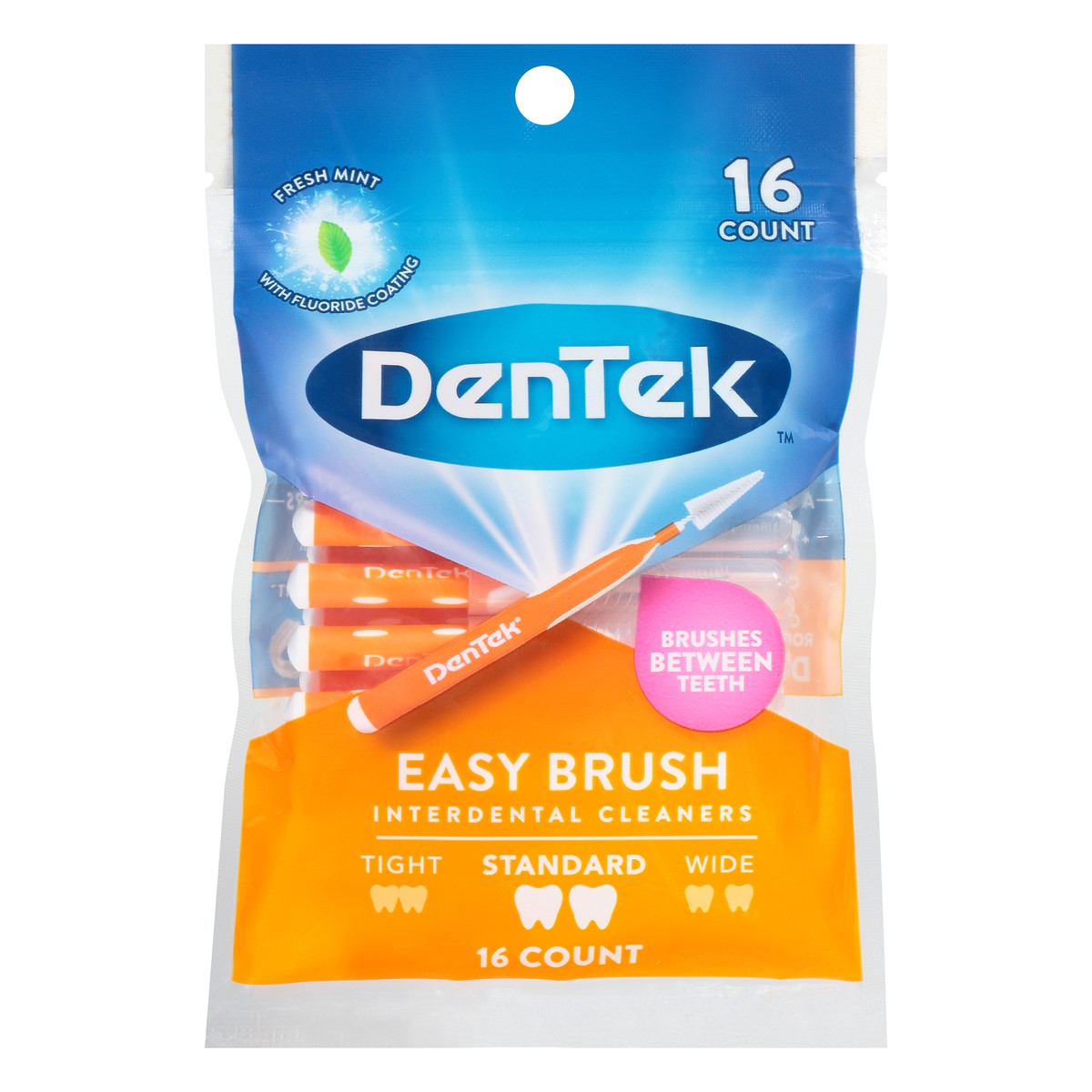 slide 8 of 8, DenTek Easy Brush Interdental Cleaners, Standard, 16 Count, 1 Pack, 16 ct