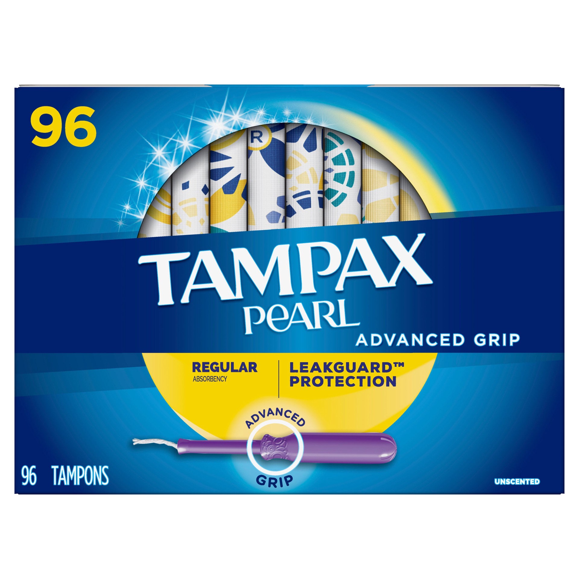 slide 1 of 1, Tampax Pearl Advanced Grip Tampons Regular, 96 count, 