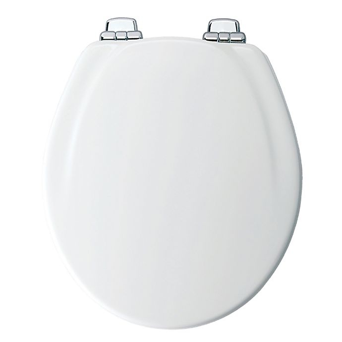 slide 2 of 2, Mayfair Round Molded Wood Toilet Seat - White with Whisper-Close Chrome Hinges, 1 ct