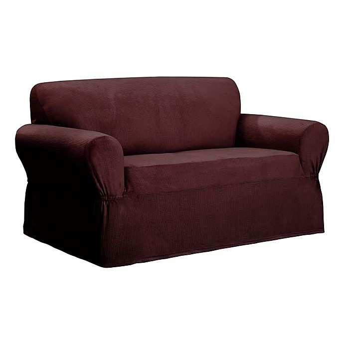 slide 2 of 6, Smart Fit Roland Polyester Stretch Loveseat Slipcover - Burgundy, 1 ct