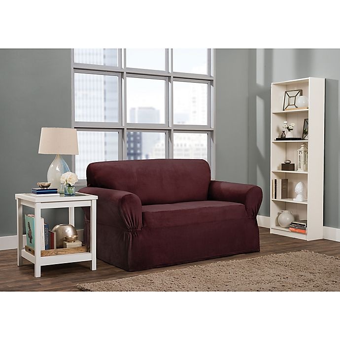 slide 1 of 6, Smart Fit Roland Polyester Stretch Loveseat Slipcover - Burgundy, 1 ct