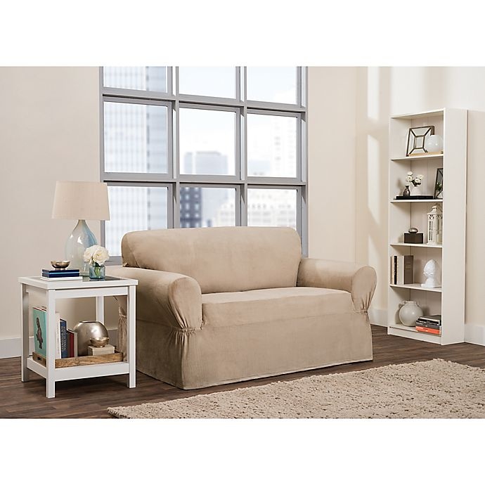 slide 1 of 6, Smart Fit Roland Polyester Stretch Loveseat Slipcover - Sand, 1 ct