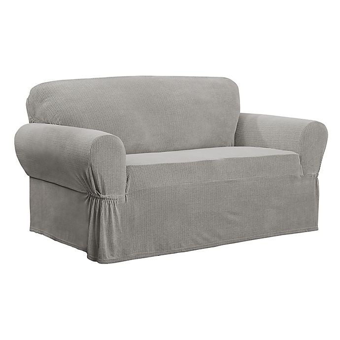 slide 2 of 5, Smart Fit Connor Stretch Loveseat Slipcover - Silver, 1 ct