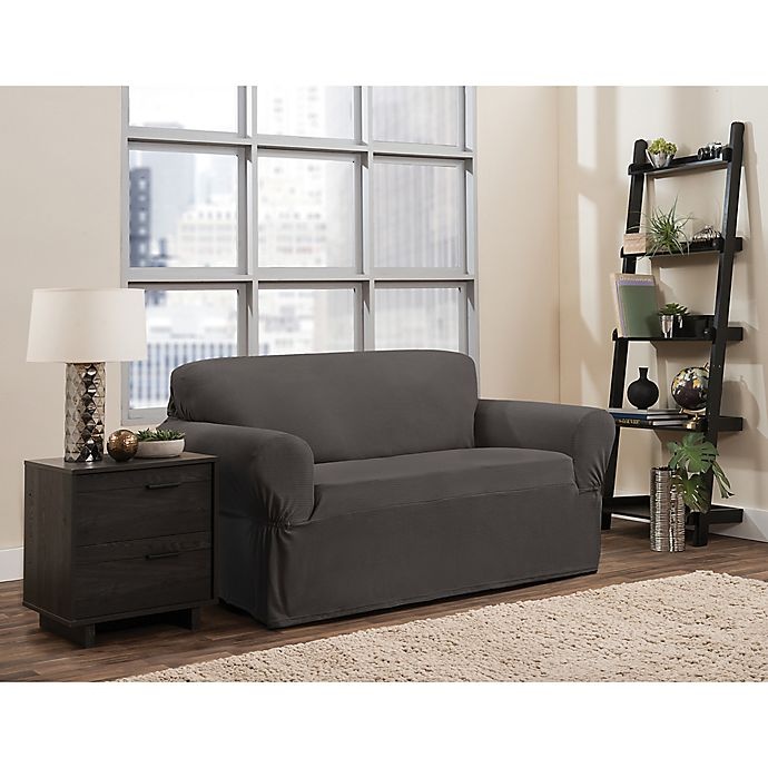 slide 1 of 6, Smart Fit Portland Stretch Loveseat Slipcover - Charcoal, 1 ct