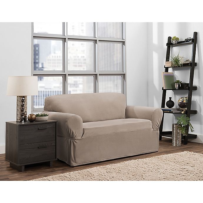 slide 1 of 6, Smart Fit Portland Stretch Loveseat Slipcover - Taupe, 1 ct