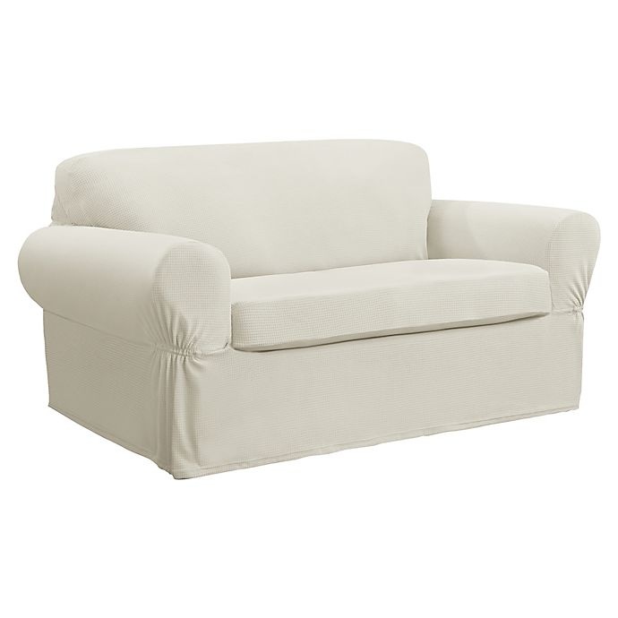 slide 2 of 6, Smart Fit Portland Stretch Loveseat Slipcover - Ivory, 2 ct