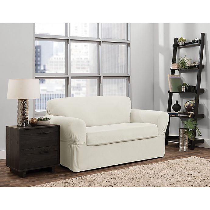 slide 1 of 6, Smart Fit Portland Stretch Loveseat Slipcover - Ivory, 2 ct