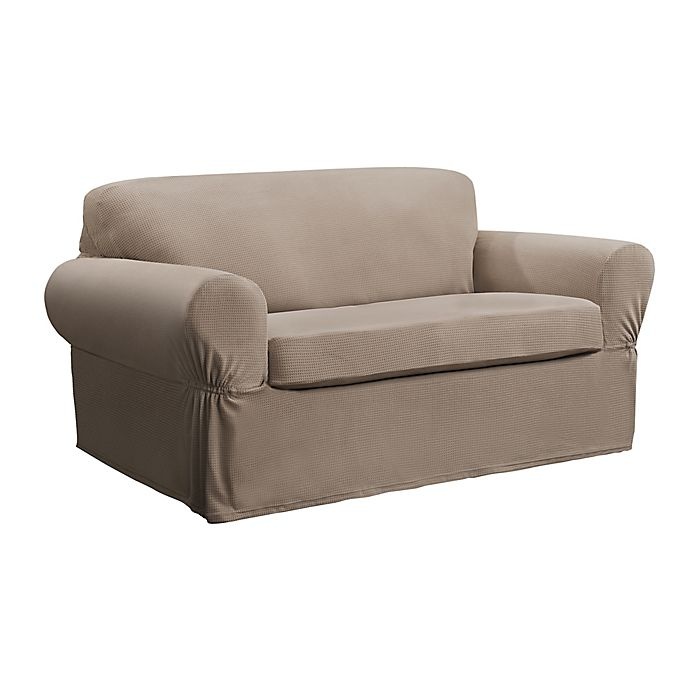 slide 2 of 6, Smart Fit Portland Stretch Loveseat Slipcover - Taupe, 2 ct