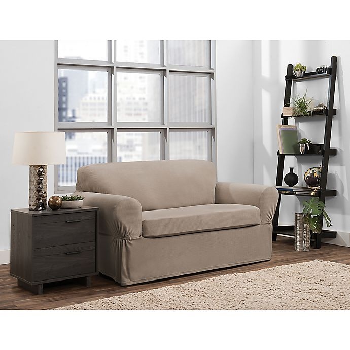 slide 1 of 6, Smart Fit Portland Stretch Loveseat Slipcover - Taupe, 2 ct