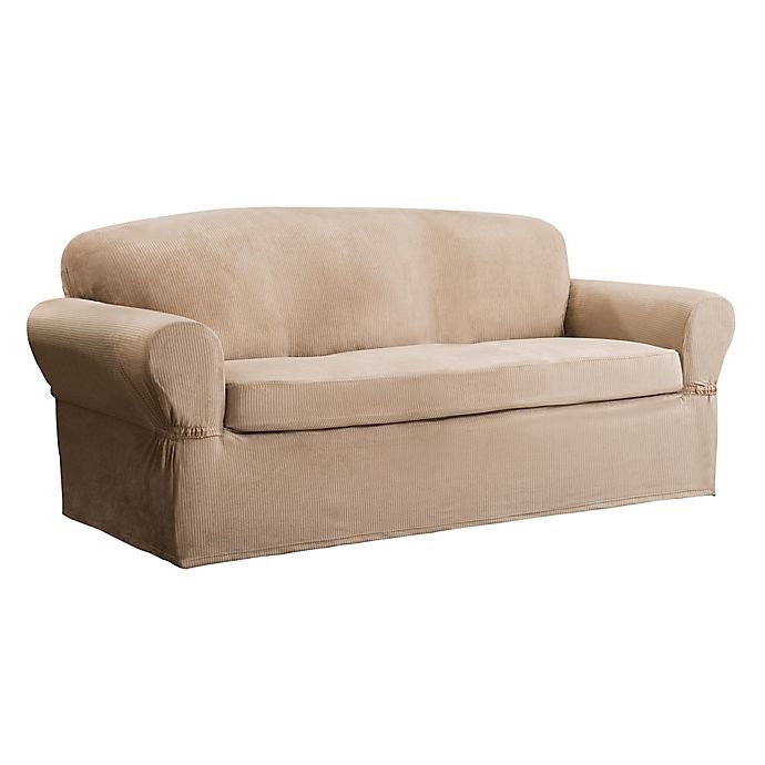 slide 2 of 6, Smart Fit Roland Polyester Stretch Sofa Slipcover - Sand, 2 ct