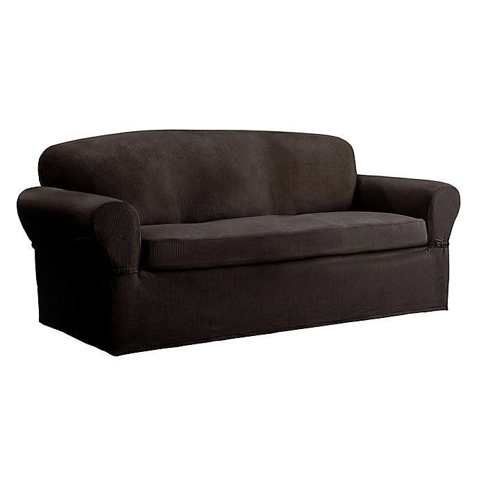 slide 2 of 6, Smart Fit Roland Polyester Stretch Sofa Slipcover - Chocolate, 2 ct