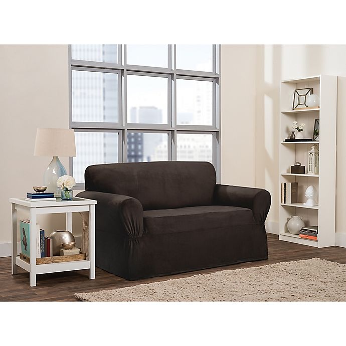 slide 1 of 6, Smart Fit Roland Polyester Stretch Loveseat Slipcover - Chocolate, 1 ct