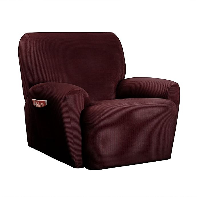 slide 2 of 6, Smart Fit Roland Stretch Polyester Recliner Slipcover - Burgundy, 4 ct