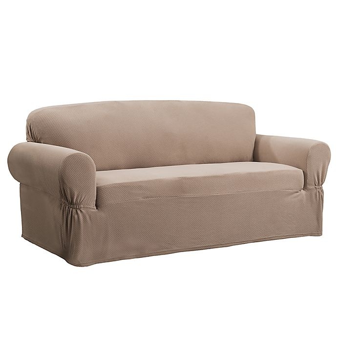 slide 2 of 6, Smart Fit Tinsley Polyester Stretch Sofa Slipcover - Taupe, 1 ct