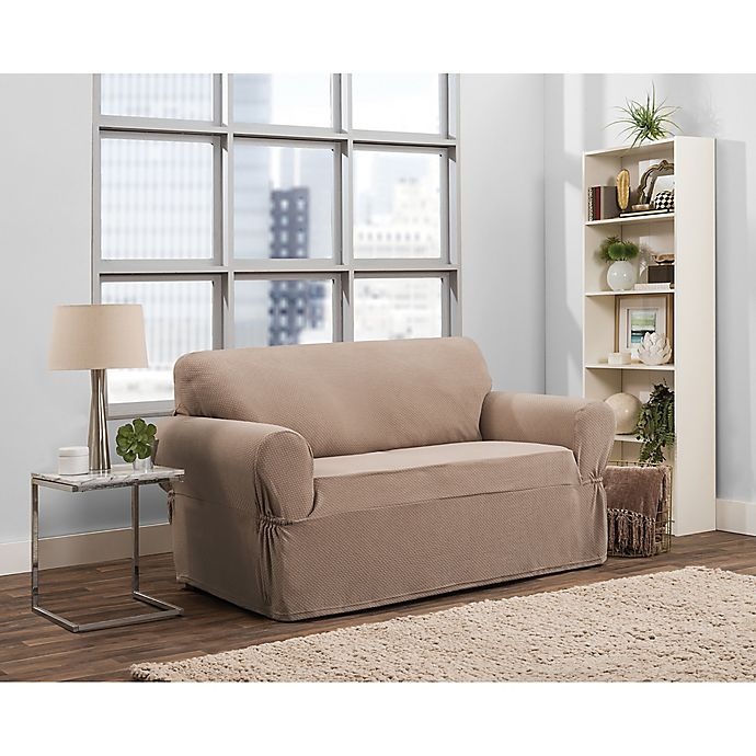 slide 1 of 6, Smart Fit Tinsley Stretch Loveseat Slipcover - Taupe, 1 ct