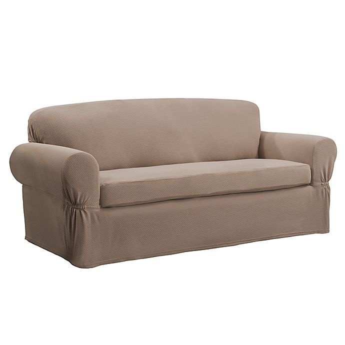 slide 2 of 6, Smart Fit Tinsley Polyester Stretch Sofa Slipcover - Taupe, 2 ct