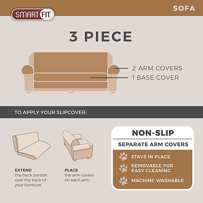 slide 2 of 4, Smart Fit Reversible Suede Sofa Cover - Mocha, 3 ct