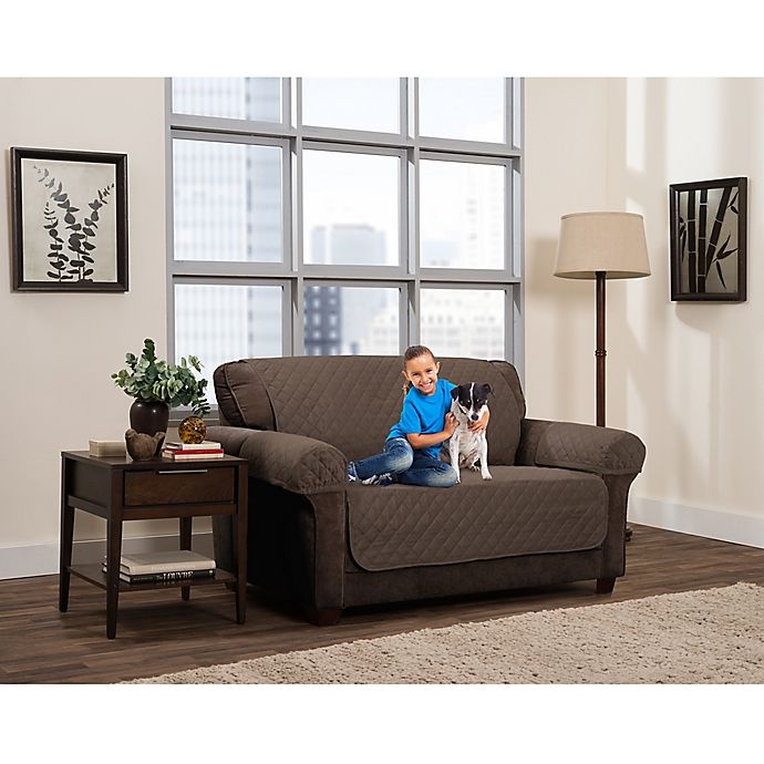 slide 1 of 6, Smart Fit Reversible Suede Loveseat Cover - Mocha, 3 ct