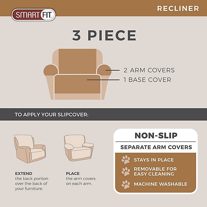 slide 5 of 6, Smart Fit Waterproof Plush Recliner Cover - Sand, 3 ct