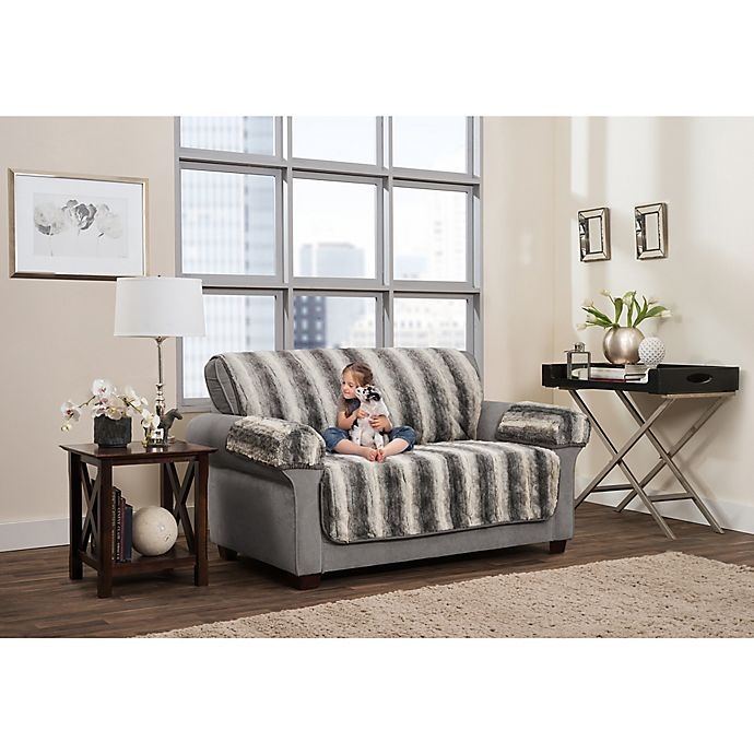 slide 1 of 5, Smart Fit Faux Fur Loveseat Cover - Grey Ombre, 3 ct