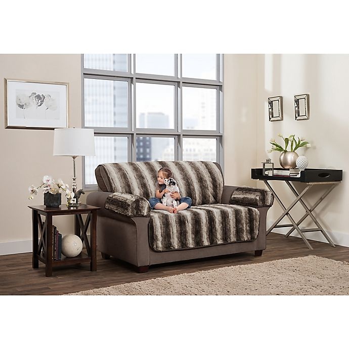 slide 1 of 5, Smart Fit Faux Fur Loveseat Cover - Brown Ombre, 3 ct