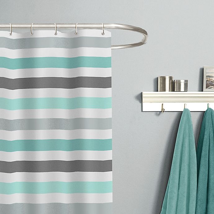 slide 2 of 4, India Ink Cabana Stripe Shower Curtain - Aqua/Grey, 70 in x 72 in