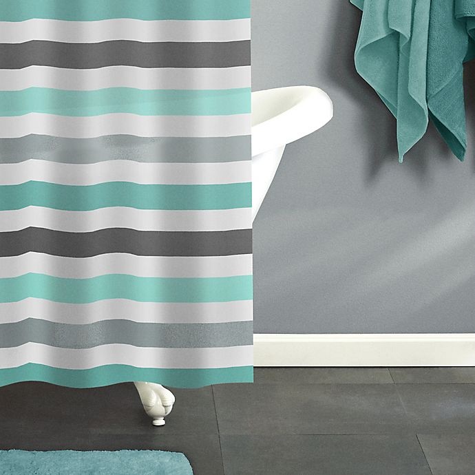 slide 3 of 4, India Ink Cabana Stripe Shower Curtain - Aqua/Grey, 70 in x 72 in