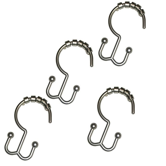 slide 3 of 3, Titan NeverRust Aluminum Double Roller Shower Curtain Hooks - Nickel, 12 ct