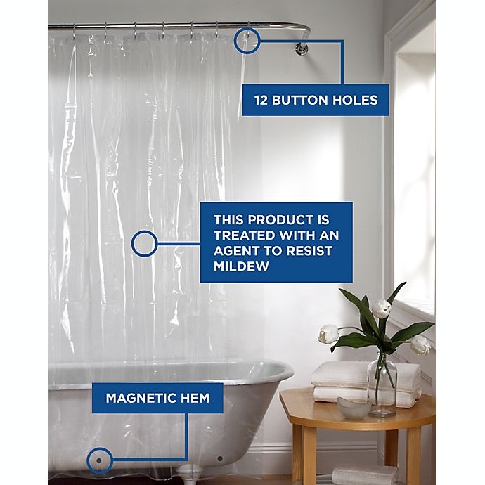 slide 3 of 6, Simply Essential Mediumweight Clear PEVA Shower Curtain Liner, 70 in x 72 in