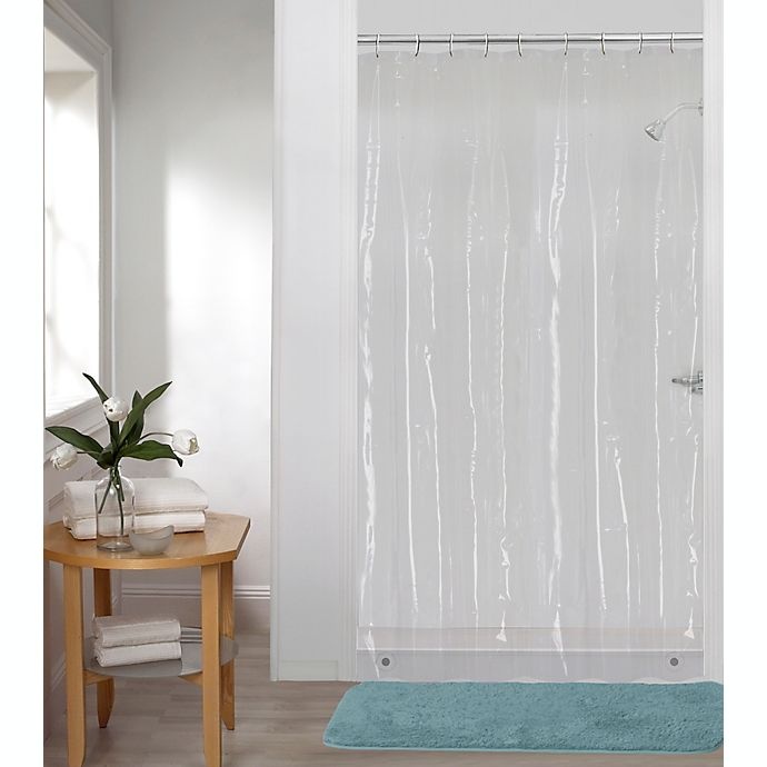 slide 3 of 6, Simply Essential Mediumweight Clear PEVA Shower Curtain Liner, 54 in x 78 in