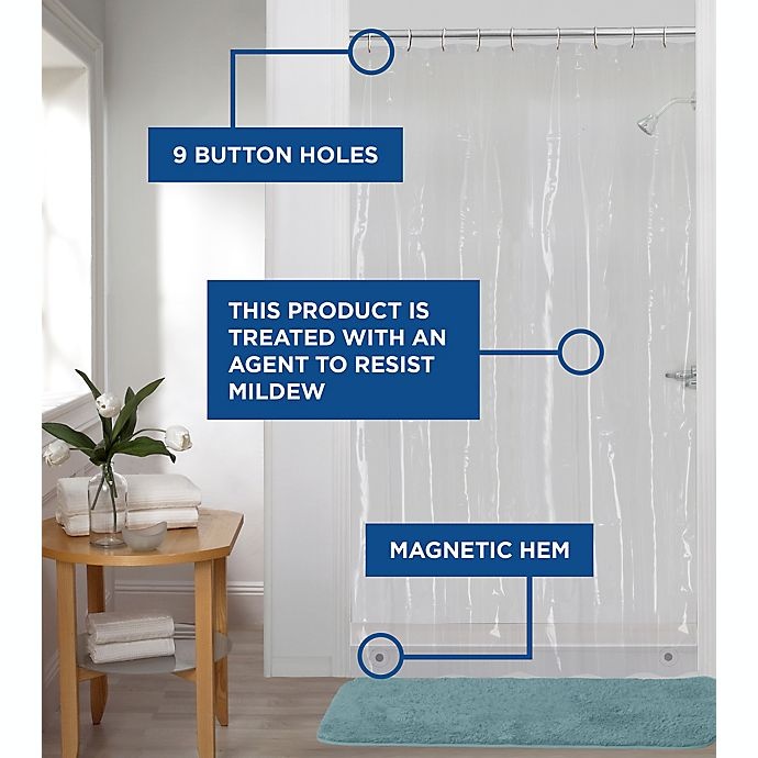 slide 4 of 6, Simply Essential Mediumweight Clear PEVA Shower Curtain Liner, 54 in x 78 in